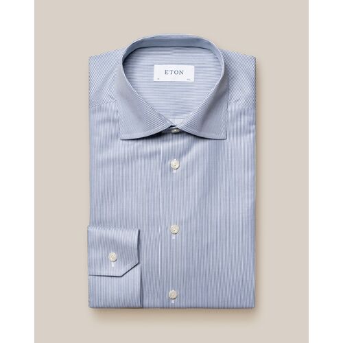 Eton Slim Fit - Mid Blue Fine Striped Signature Twill Shirt